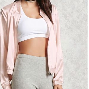 Baby Blush Pink Silky Satin Bomber Jacket Small
